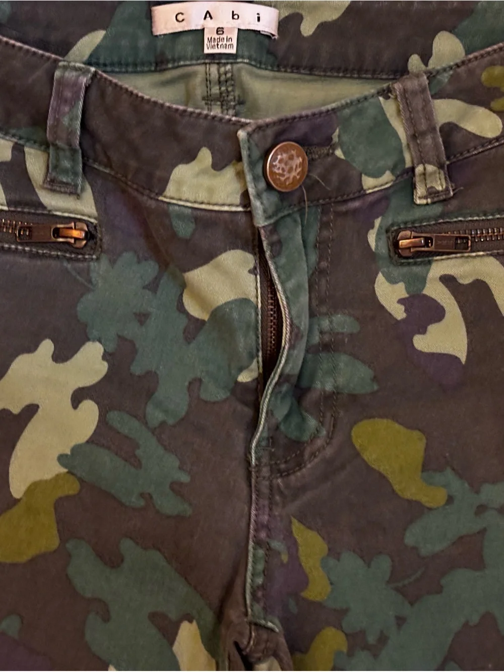 CAbi Green Camo Skinny Pants